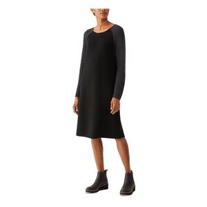 EILEEN FISHER Womens Black Pullover Styling Long Sleeve Sweater Dress L